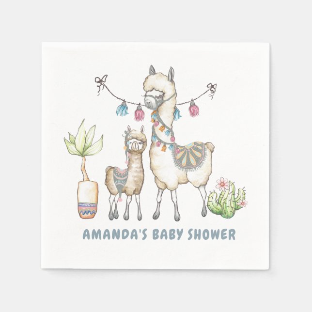 Vattenfärg Llama-tema Baby Shower Pappersservett (Framsidan)