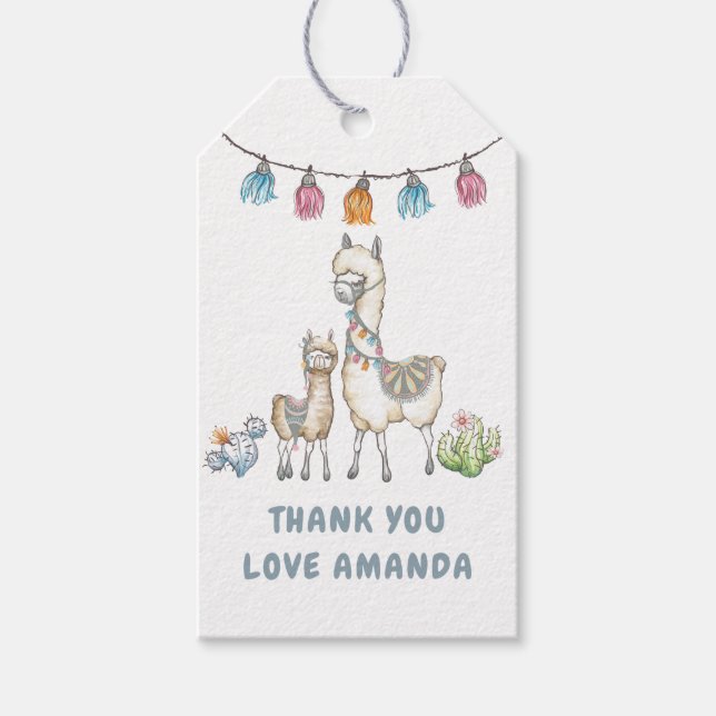 Vattenfärg Llama-tema Baby Shower Presentetikett (Framsidan)