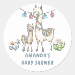 Vattenfärg Llama-tema Baby Shower Runt Klistermärke