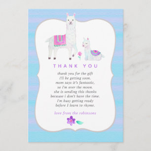 Vattenfärg Llama Tema Baby Shower Tack Kort