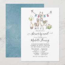 Vattenfärg Llama-tema Baby Shower via post