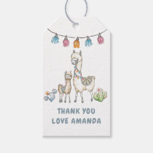 Vattenfärg Llama tema Babyskåda Presentetikett