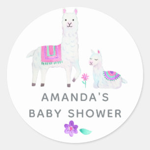 Vattenfärg Llama tema Babyskåda Runt Klistermärke