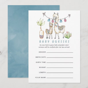 Vattenfärg Llama-tema Gissningslek för baby shower Inbjudningar