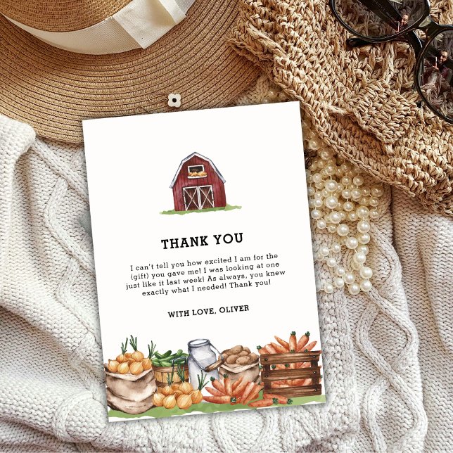 Vattenfärg Lokalt Grown Veggie Baby Shower Tack Kort (Watercolor Locally Grown Veggie Baby Shower Thank You Card)