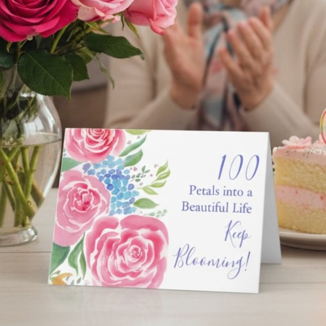 Vattenfärg Loose Ro & Hydrangea 100:e födelsedagen Kort (Skapare uppladdad)