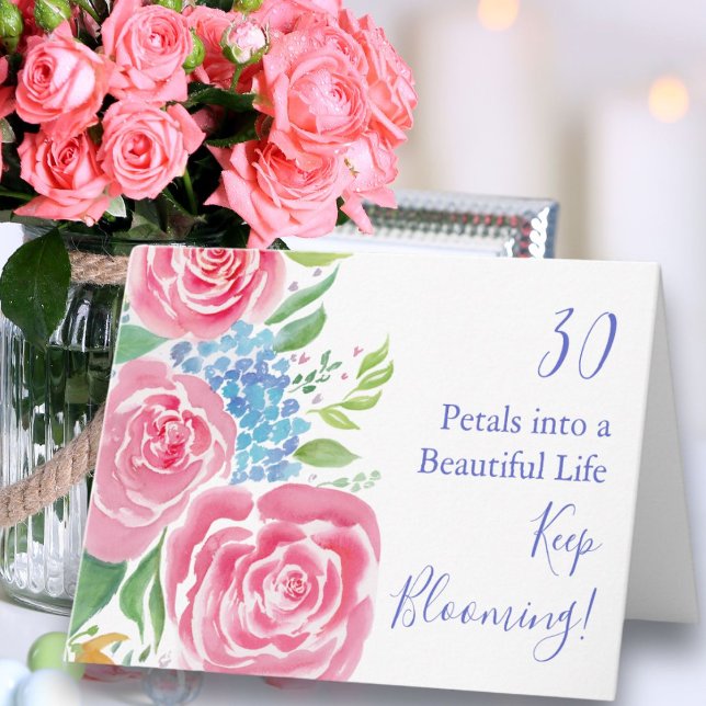 Vattenfärg Loose Ro & Hydrangea 30års födelsedag Kort (Skapare uppladdad)