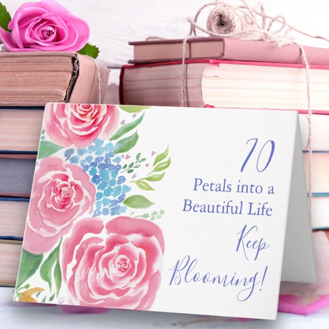 Vattenfärg Loose Ro & Hydrangea 70:e födelsedagen Kort (Skapare uppladdad)