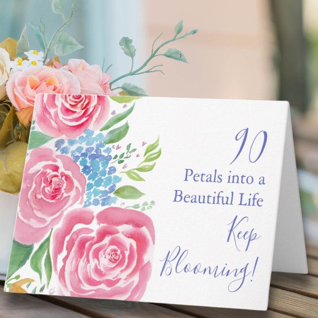 Vattenfärg Loose Ro & Hydrangea 90:e födelsedag Kort (Skapare uppladdad)