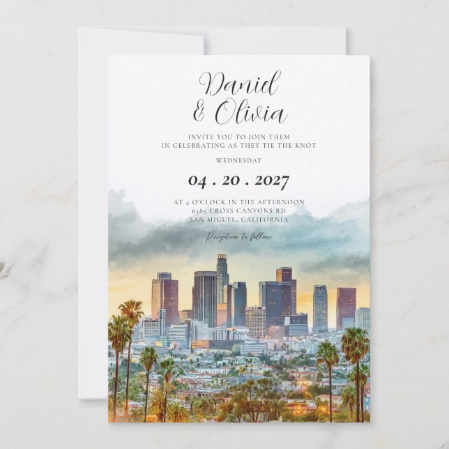 Vattenfärg Los Angeles Destination Bröllop Inbjudningar (Framsida)