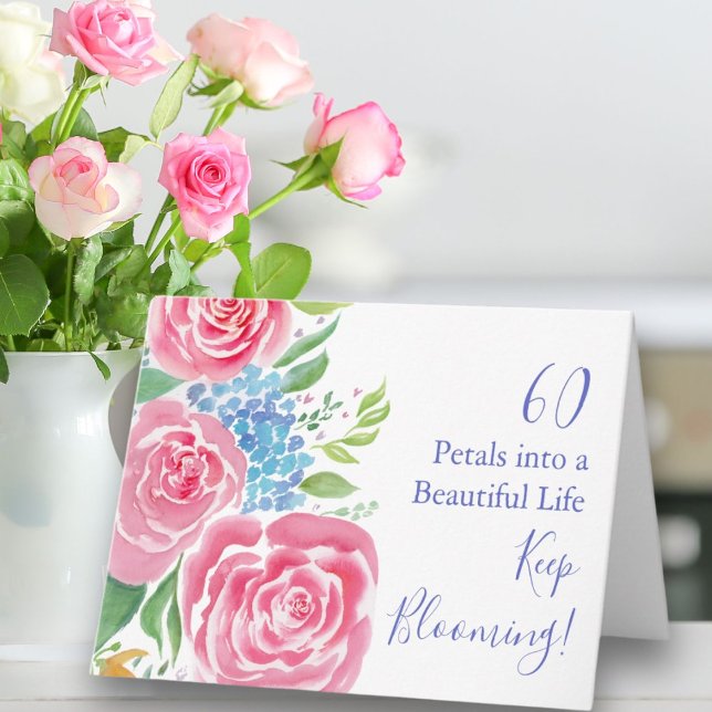 Vattenfärg Lossa Rosor & Hortensia 60-årsdag Kort (Skapare uppladdad)