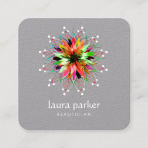 Vattenfärg Lotus Flower Logotyp Healing Massage Y Fyrkantigt Visitkort