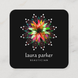 Vattenfärg Lotus Flower Logotyp Healing Massage Yo Fyrkantigt Visitkort