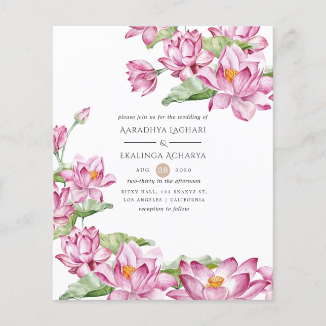 Vattenfärg Lotusblomma Indisk Bröllop Flygblad (Framsidan)