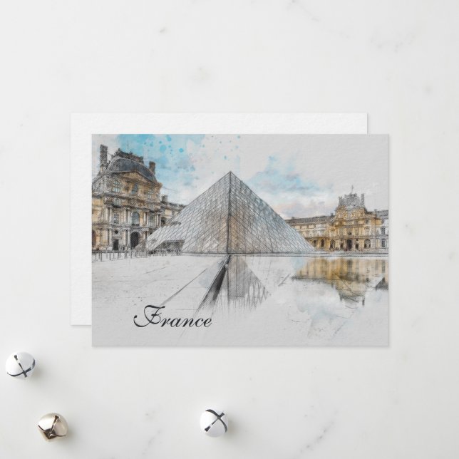 Vattenfärg Louvre Noël Vykort – Elegant (Fram/Back In Situ)