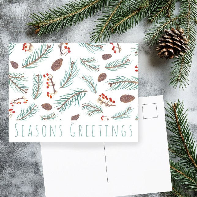 Vattenfärg Löv Botanisk ANPASSAD Jul  Vykort (Watercolor Foliage Botanical CUSTOM Simple Chic Minimalist Holiday Christmas Postcard
)