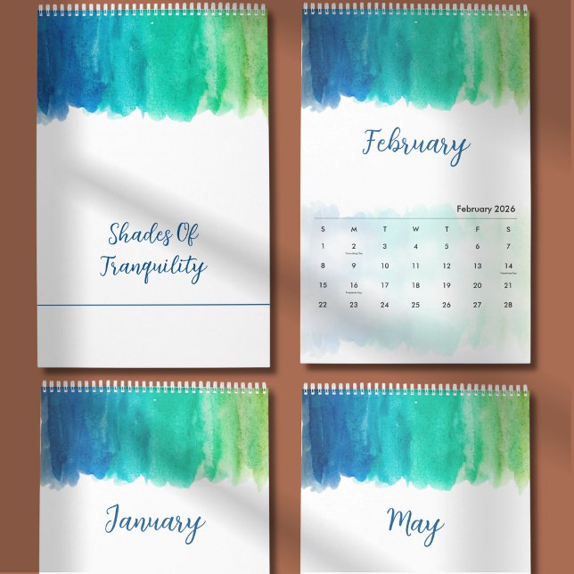 Vattenfärg Lugnt & Elegant Minimalt Design Kalender (Skapare uppladdad)
