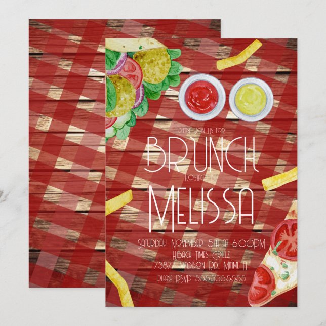 Vattenfärg Lunch Brunch Mat Restaurang Fest  Inbjudningar (Fram/baksida)