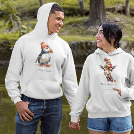Vattenfärg Lunnefågel Jul Kustmode Hoodie