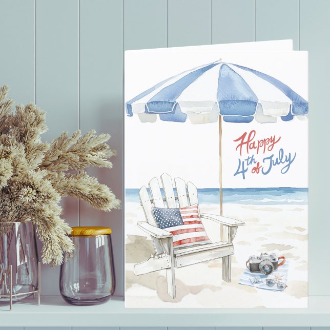 Vattenfärg Lycklig 4:e juli Beach Scene Blank Helgkort (Skapare uppladdad)