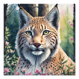 Vattenfärg Lynx-Blommigt, teckning Fototryck