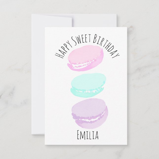 Vattenfärg Macaron Pastell Söt Födelsedagsfest Kort (Framsida)