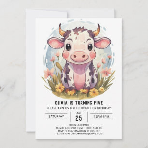 Vattenfärg Magic Farmyard Cow Birthday Inbjudningar