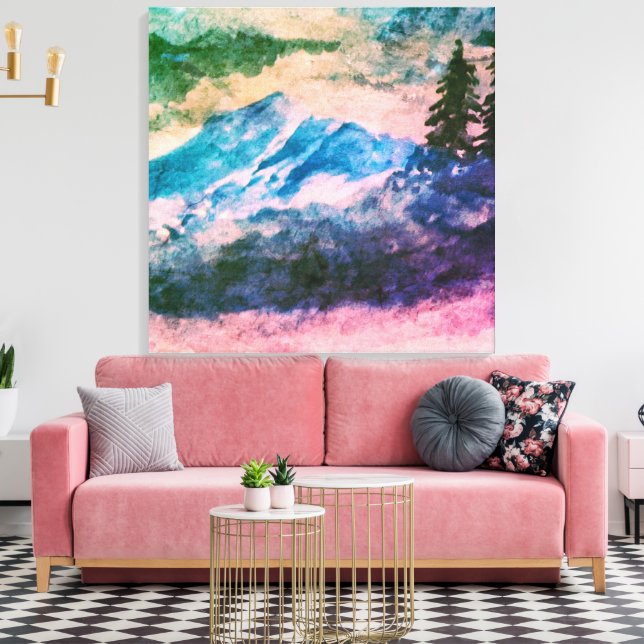 Vattenfärg Magic Forest Landcape Painting Canvastryck (Insitu (Vardagsrum))