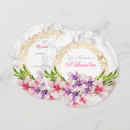 Vattenfärg Magnoilia Blommor på Bröllops Marble Te Inbjudningar