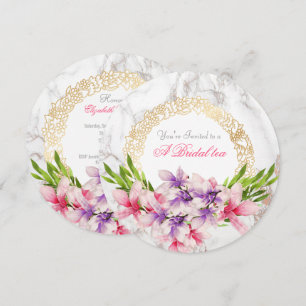 Vattenfärg Magnoilia Blommor på Bröllops Marble Te Inbjudningar
