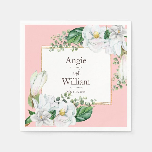 Vattenfärg Magnolia  Bröllop Pappersservett (Framsidan)