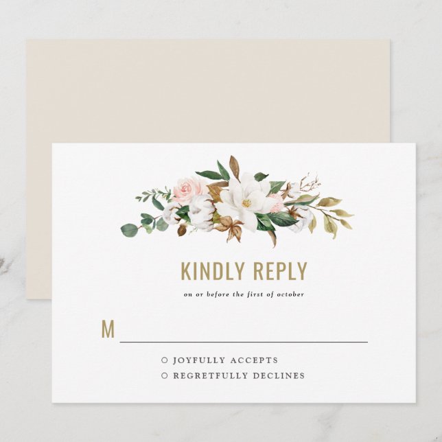 Vattenfärg Magnolia Bröllopsinbjudan Monogram Inbjudningar (Fram/baksida)