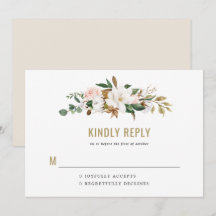 Vattenfärg Magnolia Bröllopsinbjudan Monogram