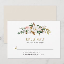 Vattenfärg Magnolia Bröllopsinbjudan Monogram Inbjudningar