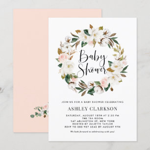 Vattenfärg Magnolia Cotton WAN Baby Shower Inbjudningar
