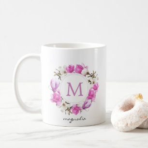 Vattenfärg Magnolia Utandningsmonogram Kaffemugg