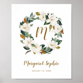 Vattenfärg Magnolia Wandeersery Baby Monogram Poster
