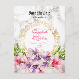 Vattenfärg Magnolias, Faux Marble Spara datumet Meddelande Vykort