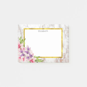 Vattenfärg Magnolias, Faux Marble Struktur Anpassn Post-it Block