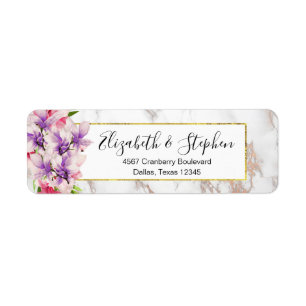 Vattenfärg Magnolias, Faux Marble Struktur Bröllop Returadress Etikett