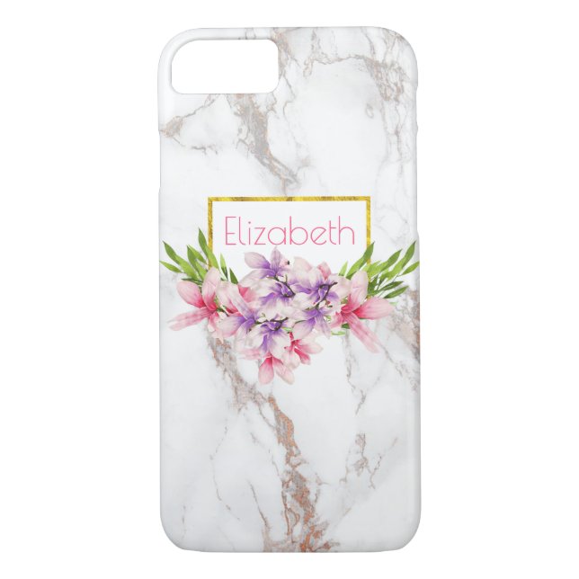 Vattenfärg Magnolias, Faux Marble Struktur Modern Case-Mate iPhone Skal (Baksida)