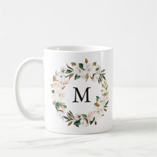 Vattenfärg Magnolias   Monogram för utandning av B Kaffemugg