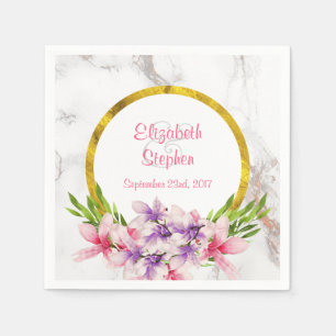 Vattenfärg Magnolias, Vita Marble Struktur Bröllop Pappersservett
