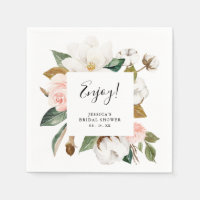 Vattenfärg Magnolior & Blush Bröllopsdusch Servett