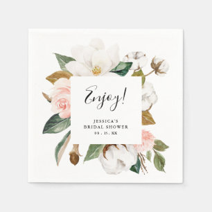 Vattenfärg Magnolior & Blush Bröllopsdusch Servett