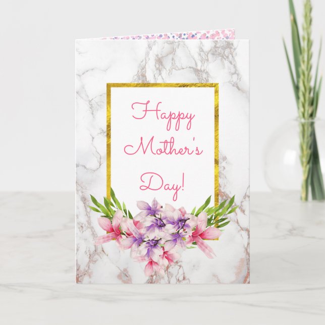 Vattenfärg Magnolior på marmor Mors dag Kort (Framsida)
