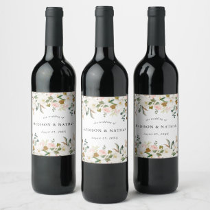 Vattenfärg Magnolior Personlig Bröllopspresent Vinflaska Etikett