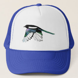 Vattenfärg Magpie Bird in Flight Custom Name Art Keps