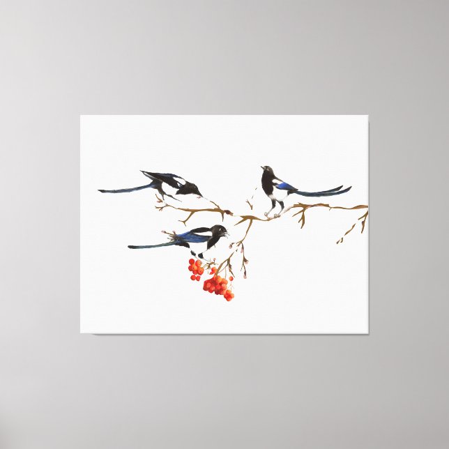 Vattenfärg Magpie Birds Nature Art Canvastryck (Framsida)