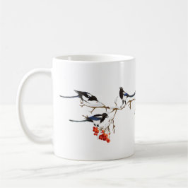 Vattenfärg Magpie Birds Nature Art Kaffemugg